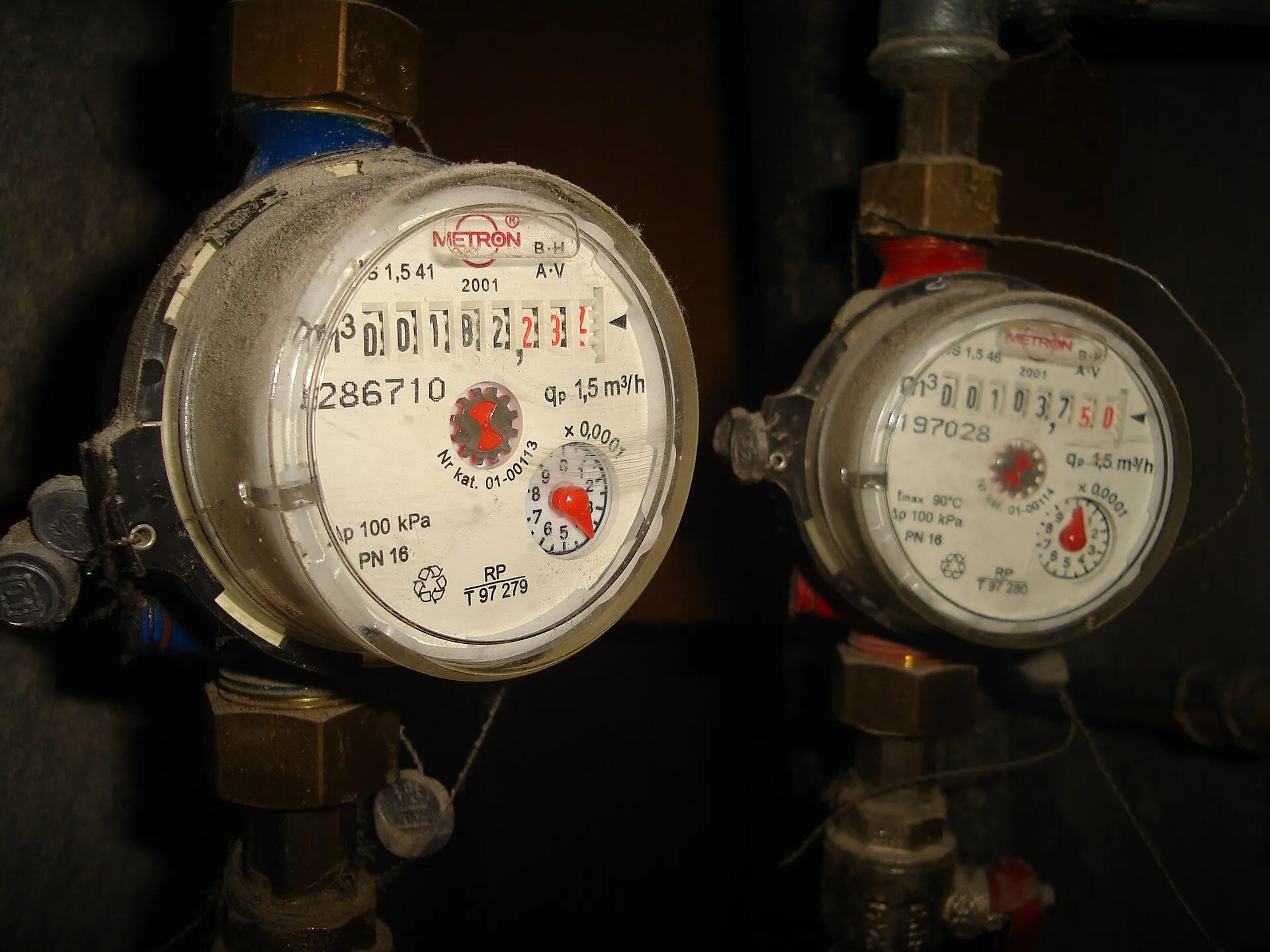 Watermeters in een meterkast